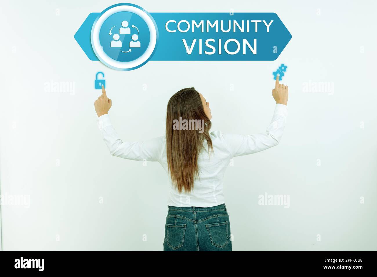 Textunterschrift präsentiert die Vision der Community. Geschäftsidee Nachbarschaftsvereinigung Zugehörigkeit zur Allianz Unity Group Stockfoto