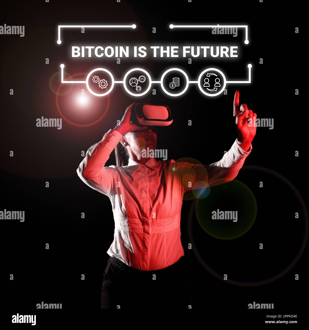 Inspiration mit dem Zeichen Bitcoin is the Future. Wort für digitalen Marktplatz, auf dem Händler Bitcoins kaufen und verkaufen können Stockfoto