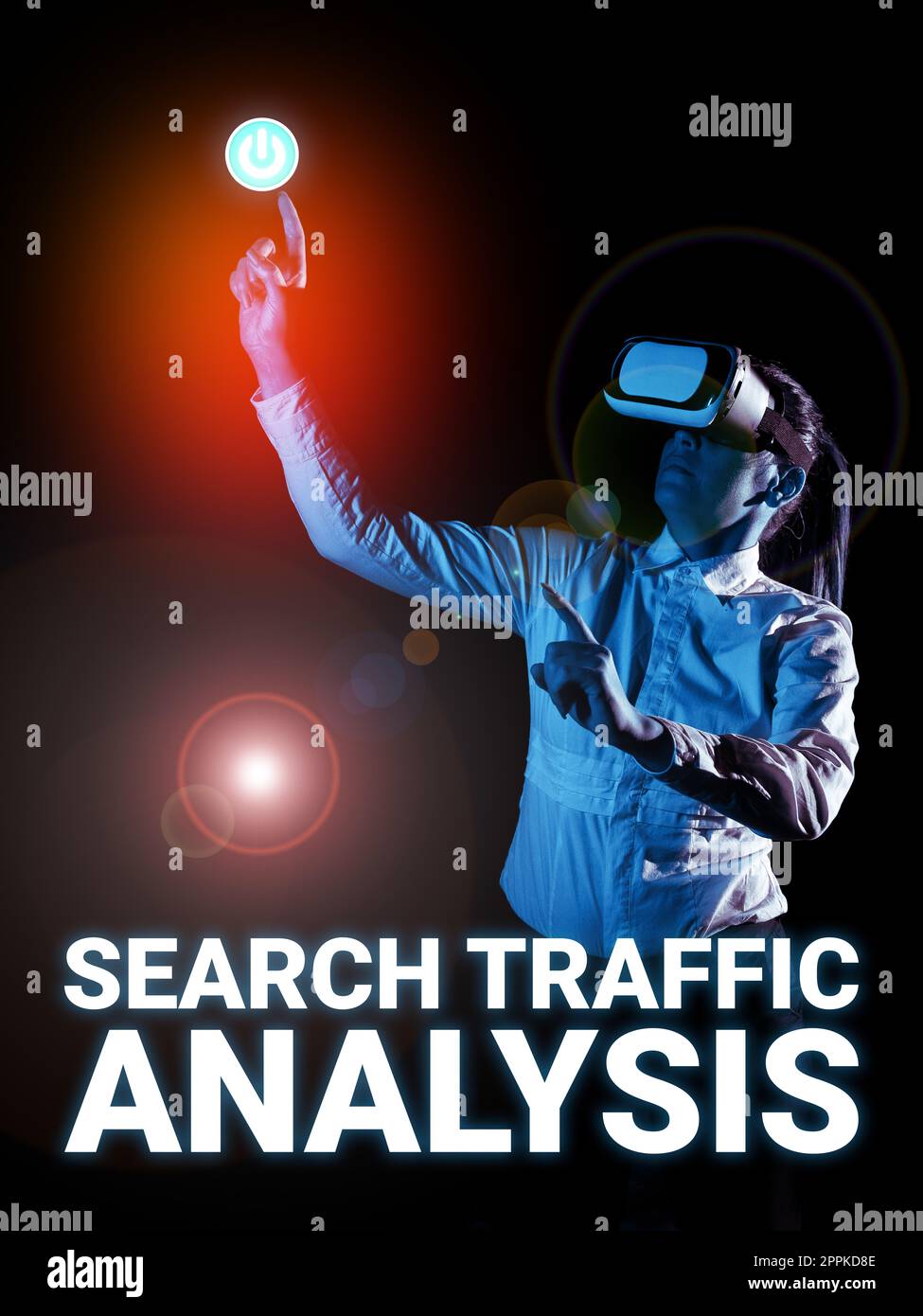 Schild mit Anzeige von Search Traffic Analysis. Word für Dienst, mit dem Internetnutzer nach Inhalten suchen können Stockfoto