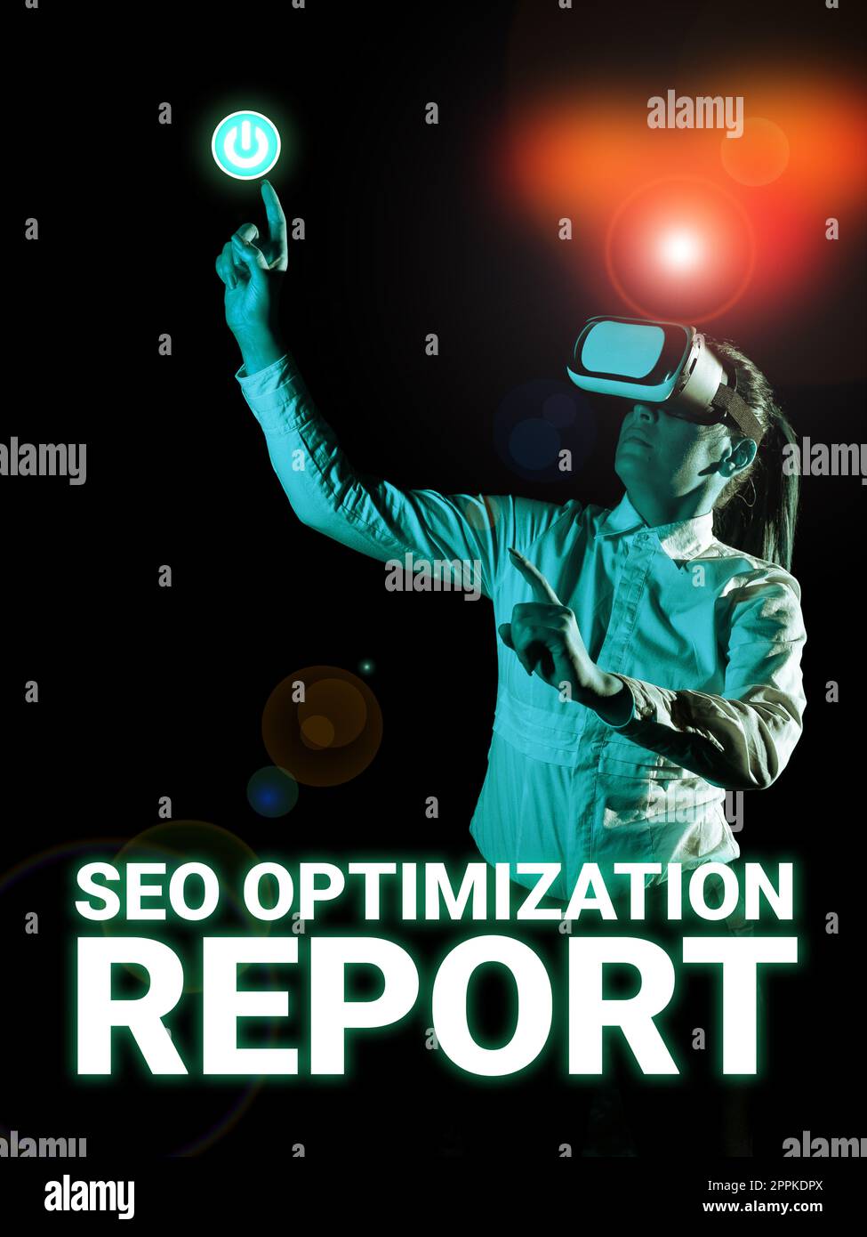 Zeichen, das Seo Optimization Report anzeigt. Wort für Prozess zur Beeinflussung der Online-Sichtbarkeit von Websites oder Seiten Stockfoto