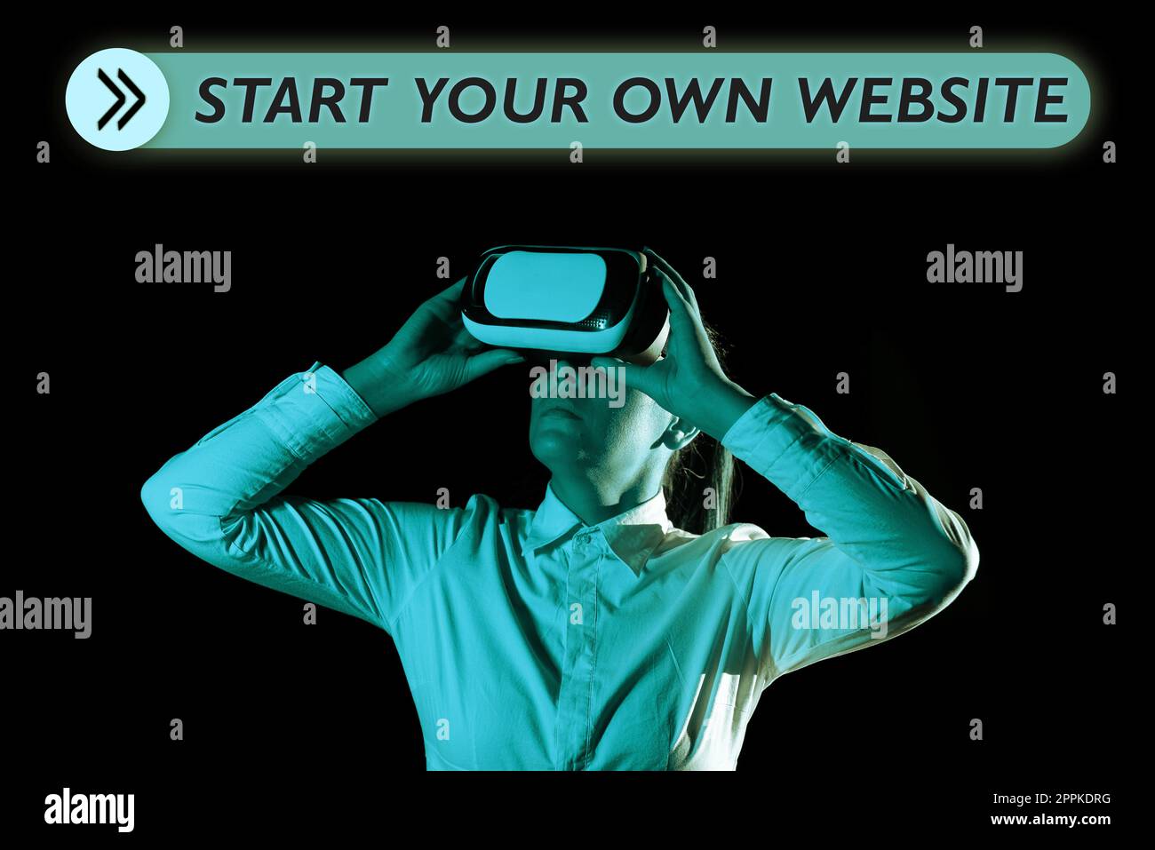 Inspiration mit dem Schild „eigene Website starten“. Geschäftsidee dient als Erweiterung einer Visitenkarte eine persönliche Website Stockfoto