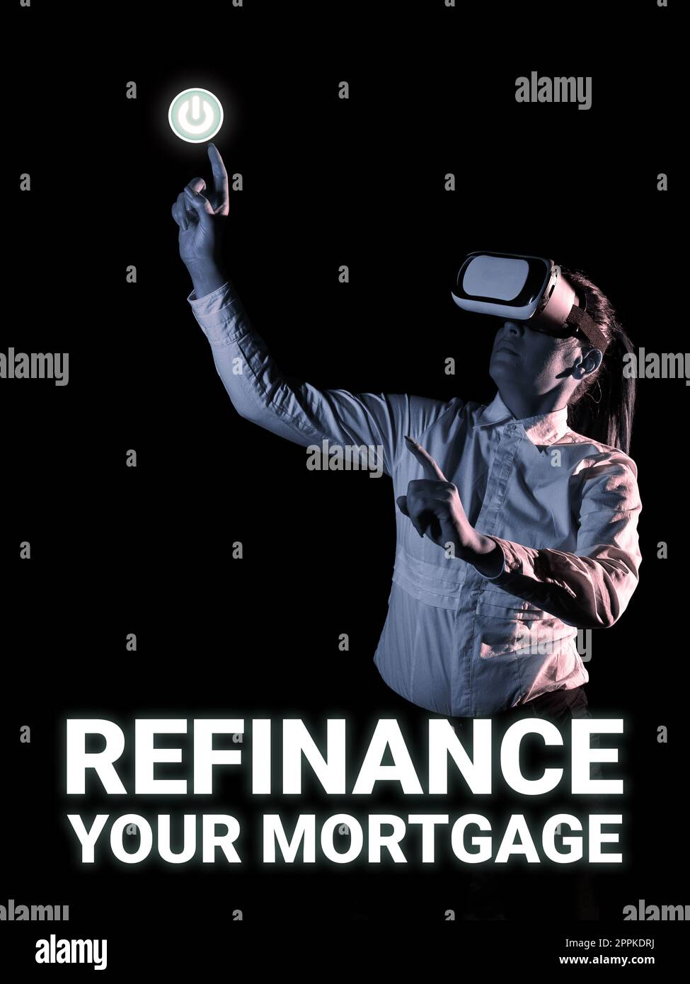 Text mit Inspiration zur Refinanzierung Ihrer Hypothek. Durch die Präsentation von Geschäftsdaten kann der Kreditnehmer bessere Zinskonditionen und Zinssätze erzielen Stockfoto