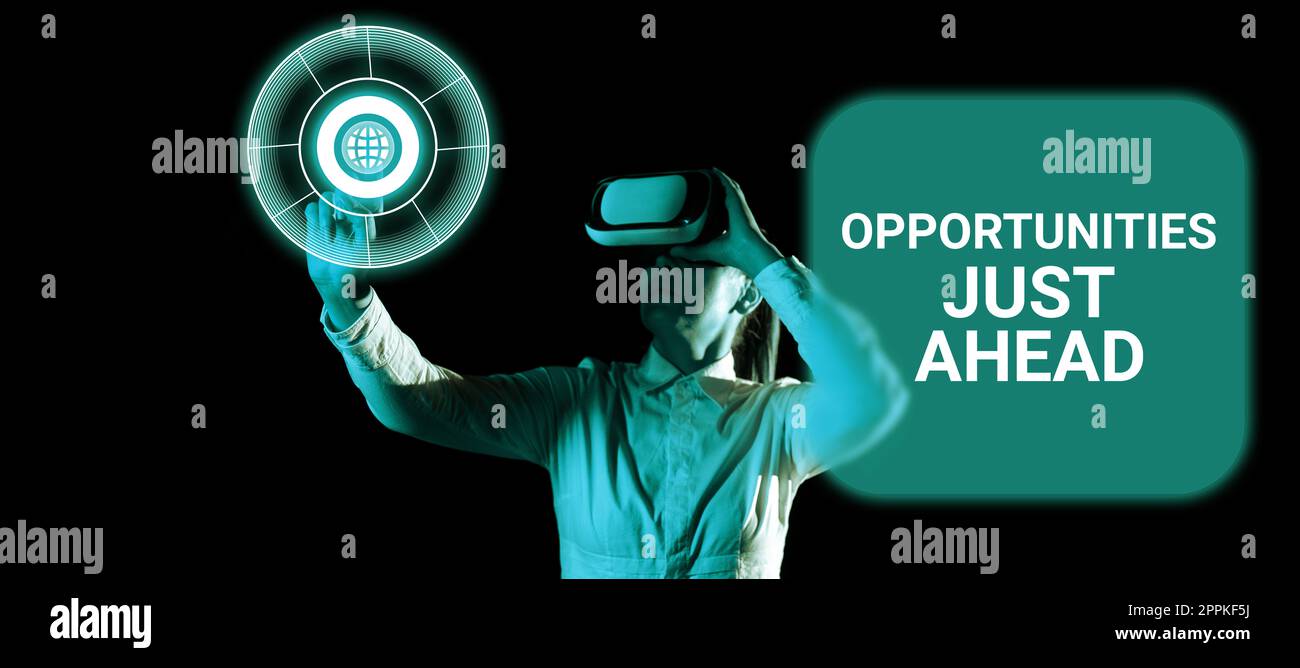 Unterschreiben Sie, um die Chancen direkt vor Ihnen anzuzeigen. Ein paar Umstände, die es ermöglichen, etwas in kurzer Zeit zu tun Stockfoto