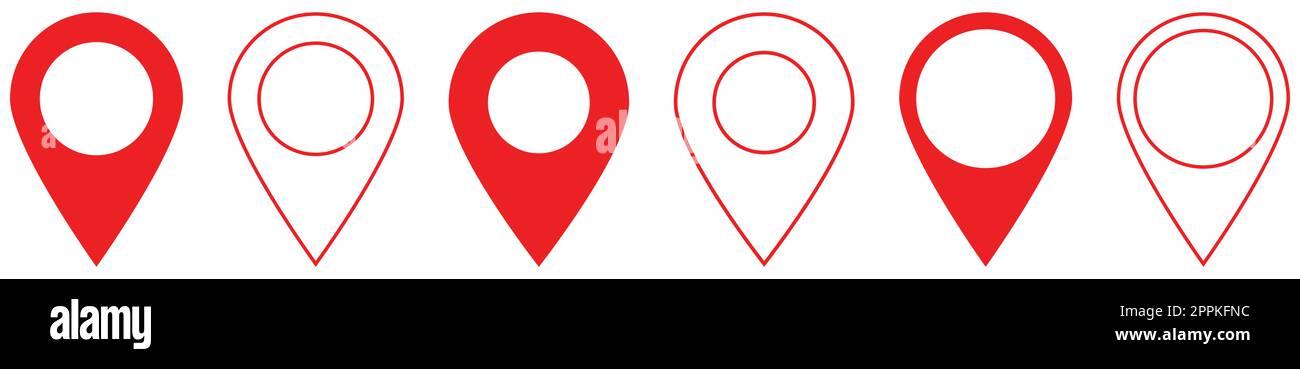 Satz roter Positionssymbole. Design kann für Web- und mobile Apps verwendet werden. Vektordarstellung Stock Vektor