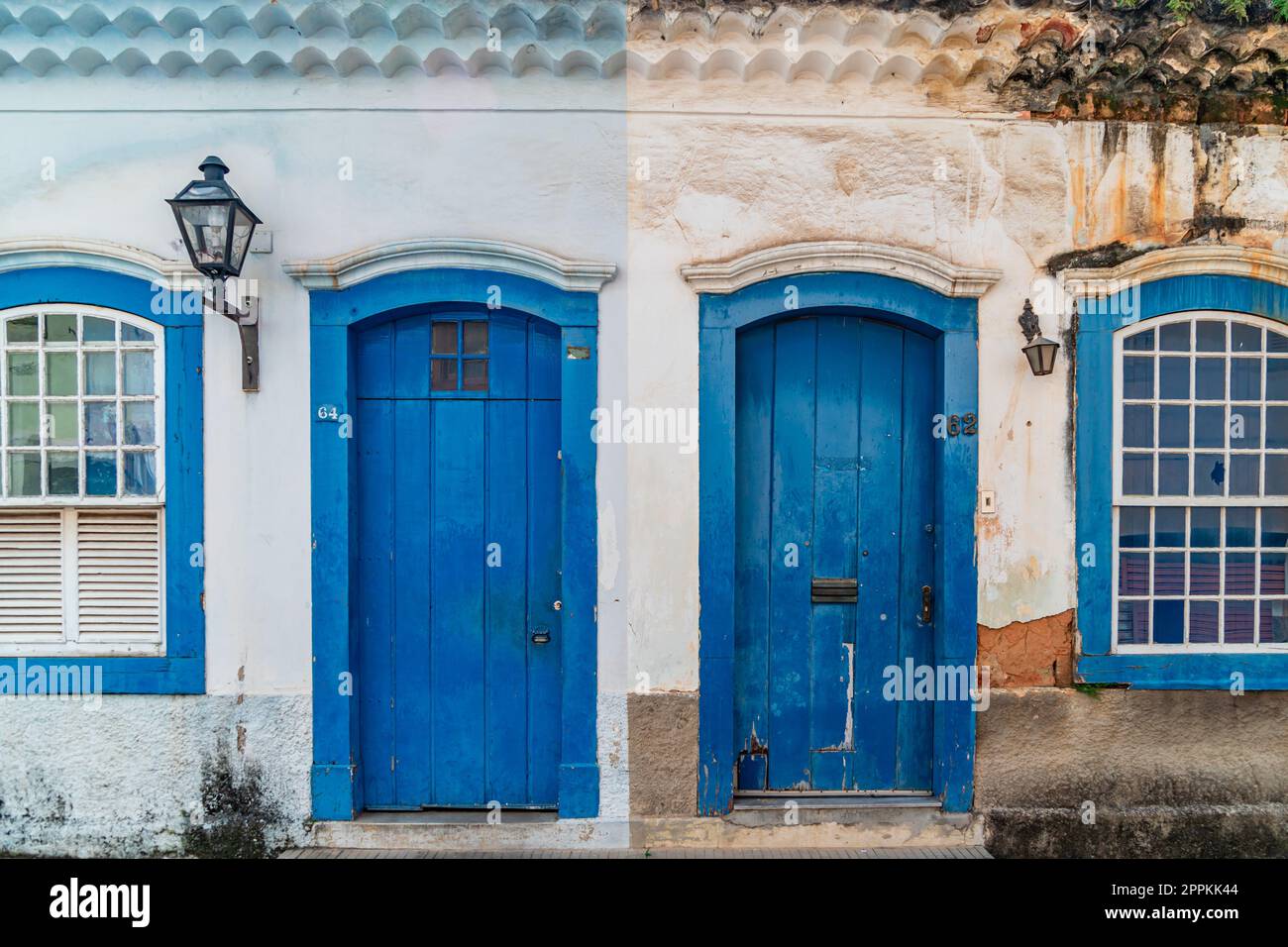 Hausfassaden von kleinen Städten in Südamerika Stockfoto