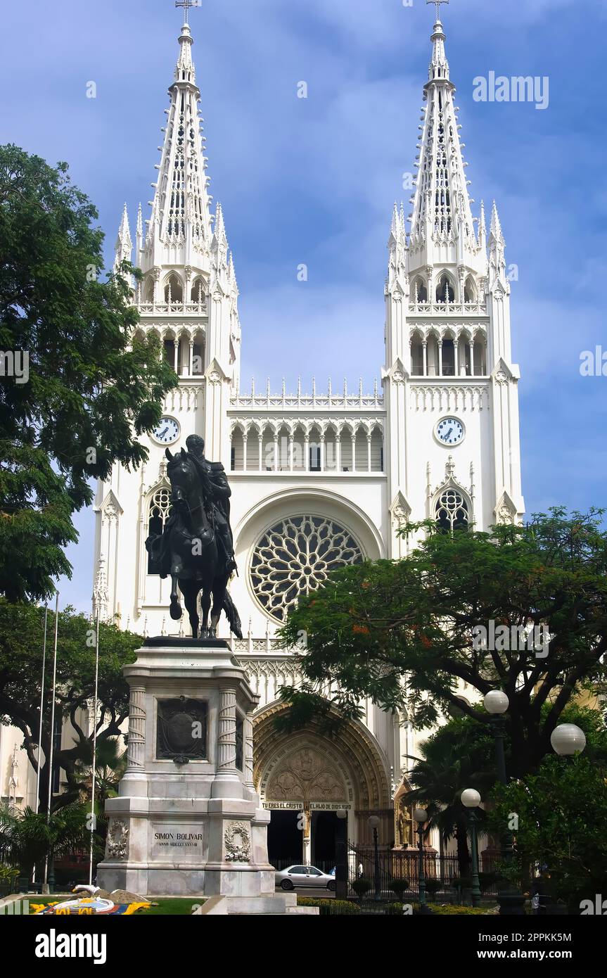 Metropolitan Cathedral, Bolivar Park und Monument von Simon Bolivar, Guayaquil, Guayas Province, Ecuador Stockfoto