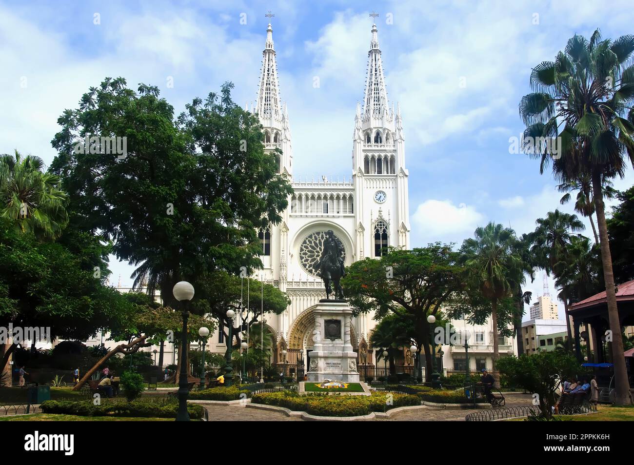 Metropolitan Cathedral, Bolivar Park und Monument von Simon Bolivar, Guayaquil, Guayas Province, Ecuador Stockfoto