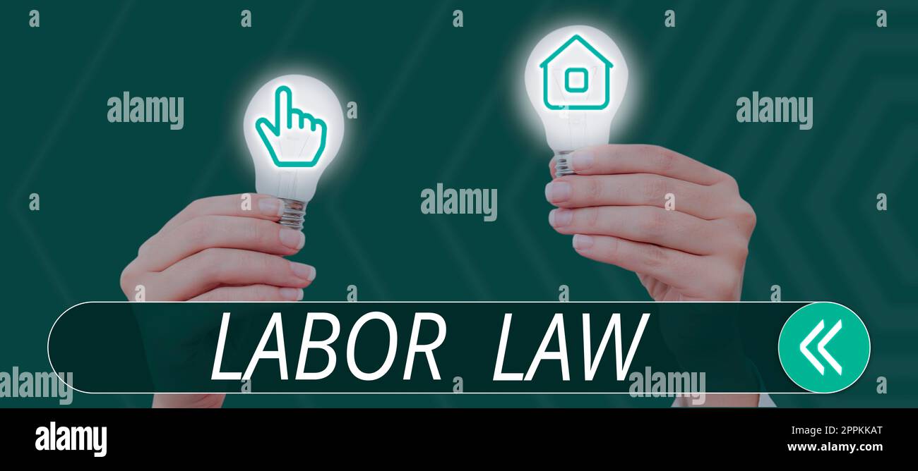 Begrifflicher Titel Arbeitsrecht. Unternehmensübersichtsregeln in Bezug auf Rechte und Pflichten der Arbeitnehmer Stockfoto