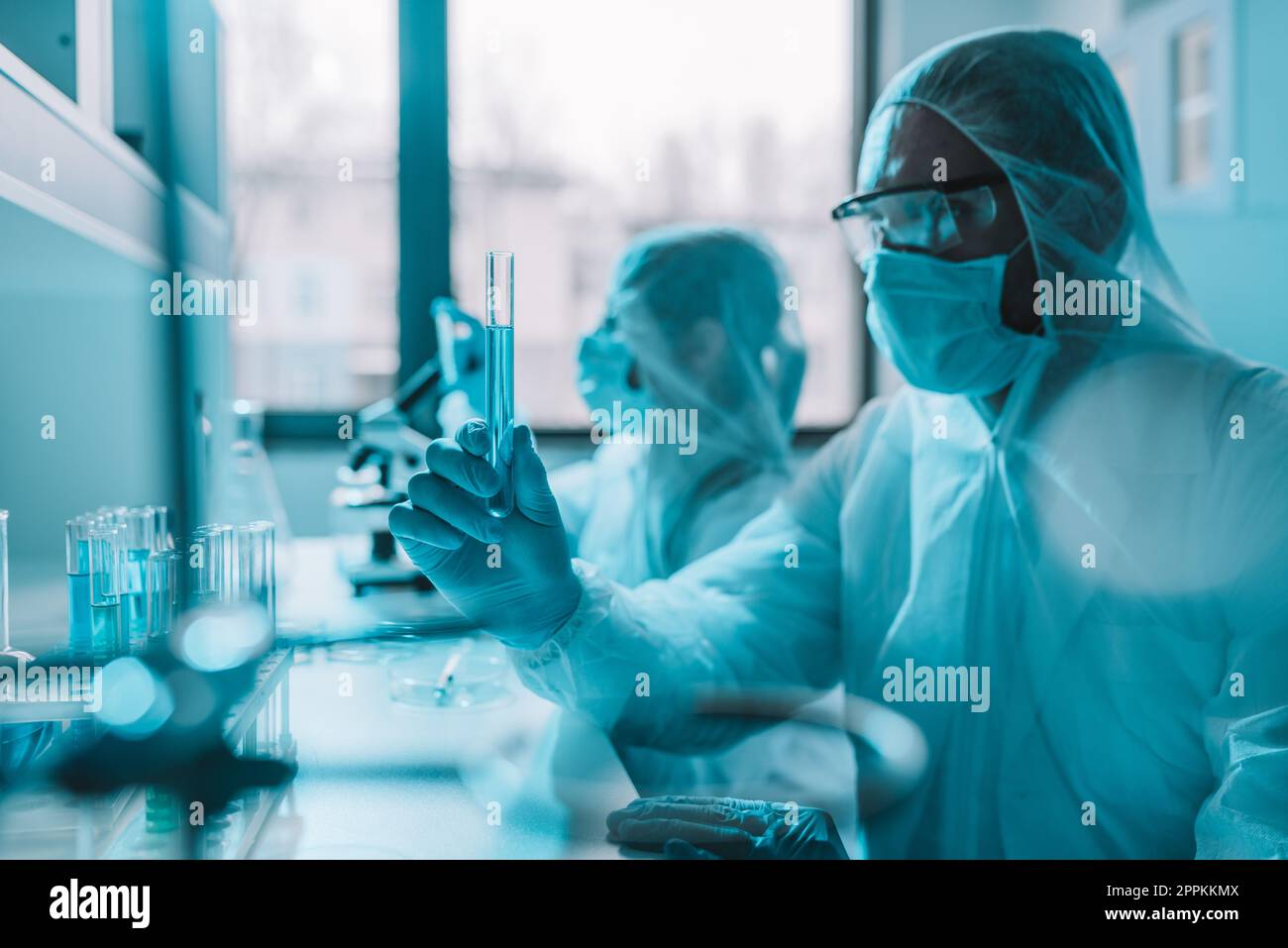 Der Arzt im Labor analysiert Proben für die wissenschaftliche Forschung Stockfoto