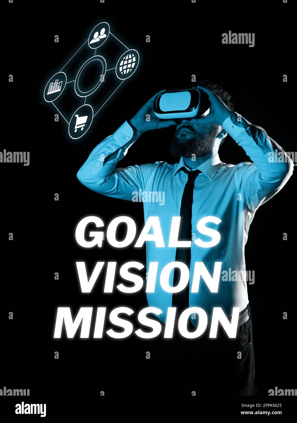Text zeigt Inspirationsziele Vision Mission. Geschäftsüberblick Praktischer Planungsprozess zur Unterstützung von Community-Gruppen Stockfoto