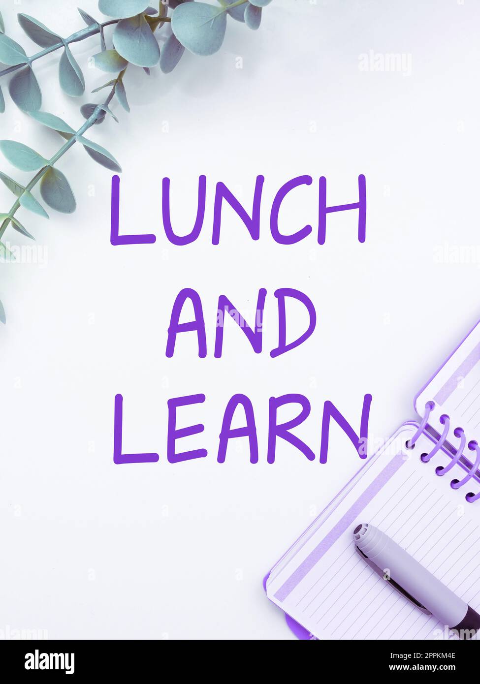 Inspiration mit Schild Lunch and Learn. Konzeptfotos haben die Motivation zu Essen und Studium, um zu lernen Essen zu lernen Stockfoto