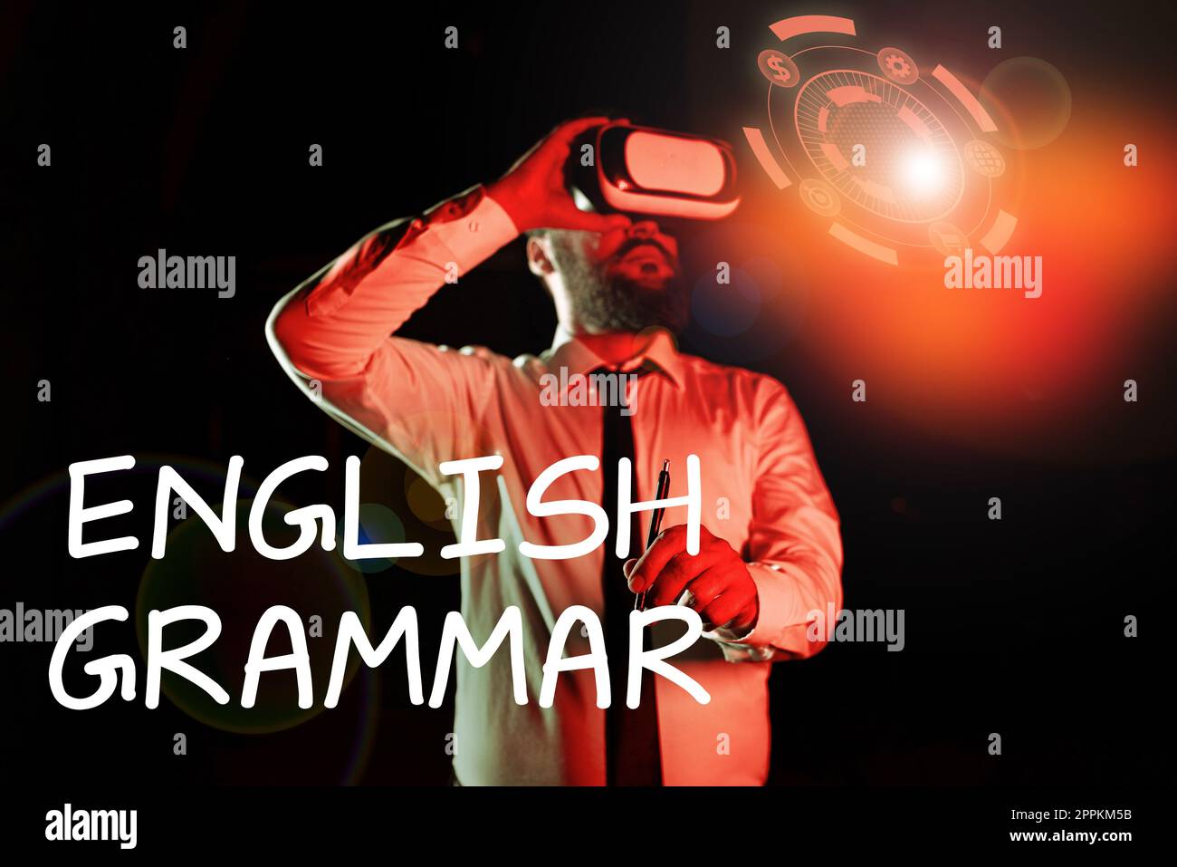 Handschriftliches Schild englische Grammatik. Die Kurse zum Geschäftskonzept decken alle Ebenen der englischen Sprache und des Schreibens ab Stockfoto