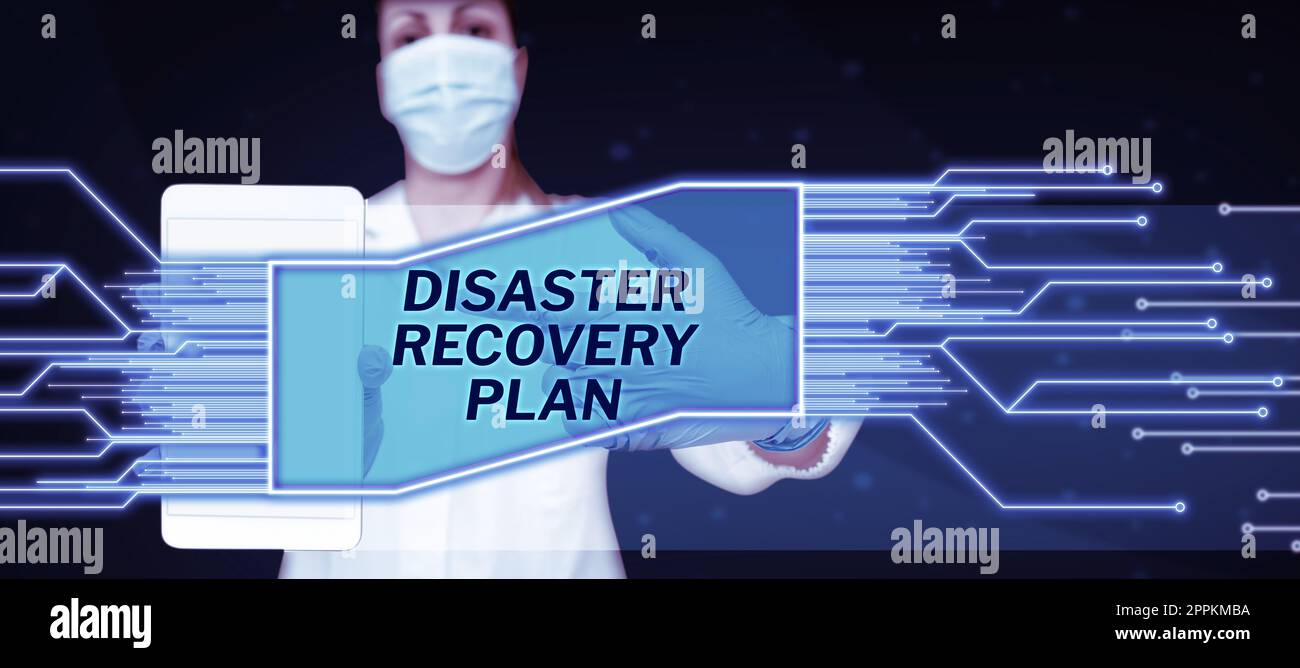 Inspiration mit dem Zeichen Disaster Recovery Plan. Internetkonzept mit Backup-Maßnahmen gegen gefährliche Situationen Stockfoto