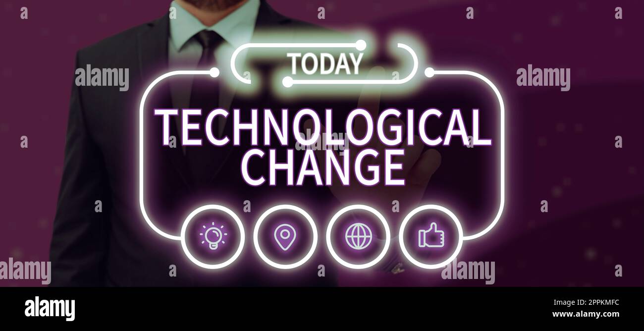 Handgeschriebenes Schild "Technischer Wandel". Konzeptionelle Fotografien steigern die Effizienz eines Produkts oder Prozesses Stockfoto