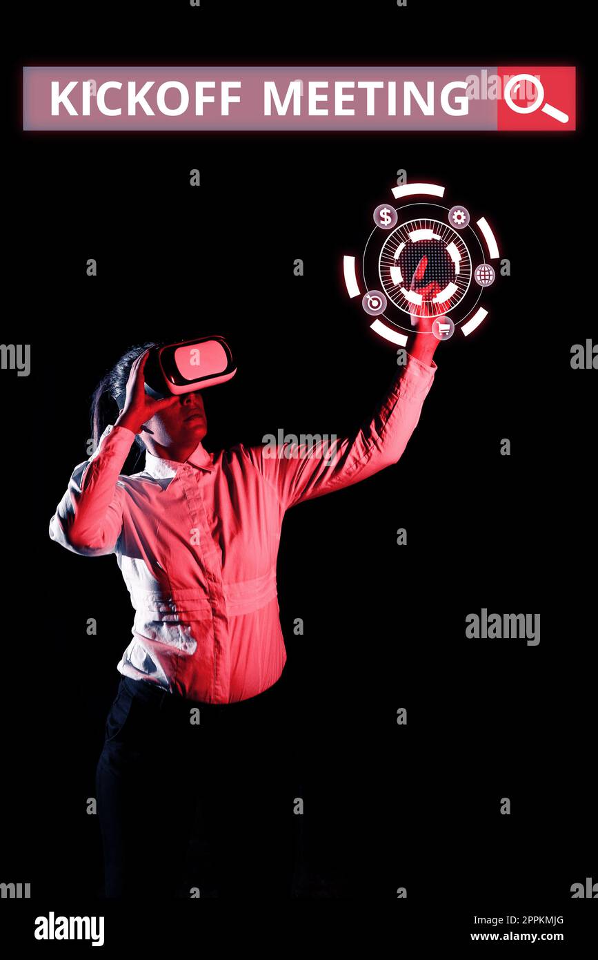 Schreiben mit Text Kickoff Meeting. Konzeptfoto Sonderdiskussion über die am Projekt beteiligten Rechtvorschriften Stockfoto