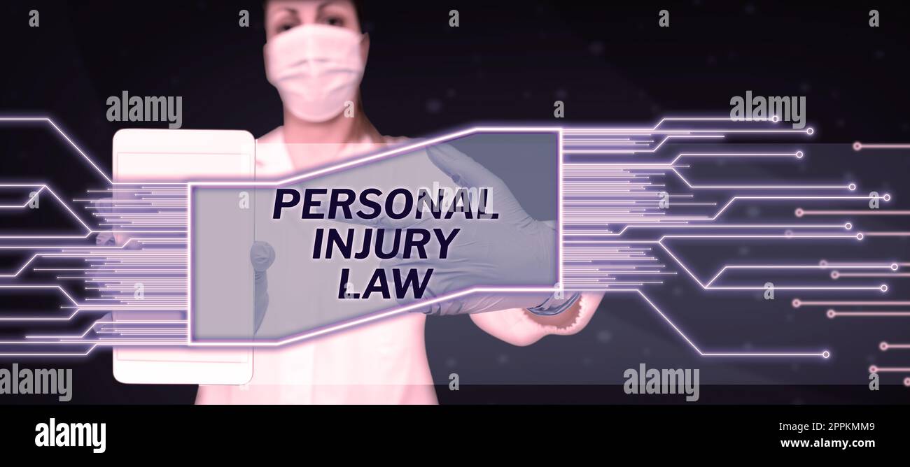 Hinweisschild mit dem Personenverletzungsgesetz. Verletzter oder verletzter Geschäftsansatz in der Arbeitsumgebung Stockfoto