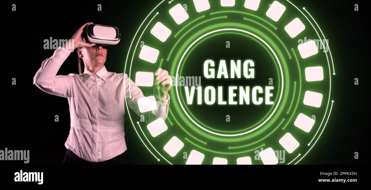 Konzeptionelle Darstellung von Bandengewalt. Begriff der Rechtsverletzung durch eine Gruppe von Kriminellen und Gangstern Stockfoto