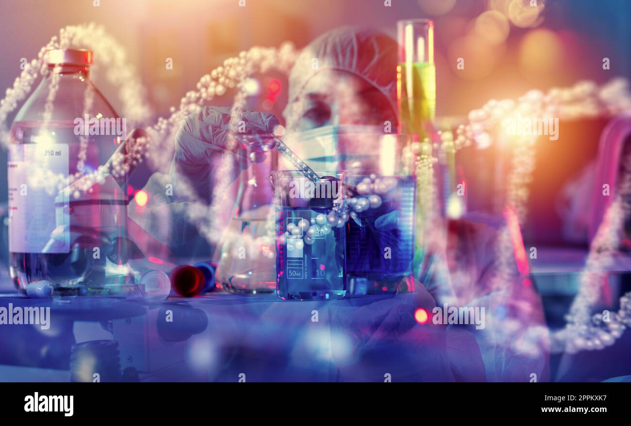 Medizinwissenschaftliches Labor. Konzept der Virus- und Bakterienforschung Stockfoto