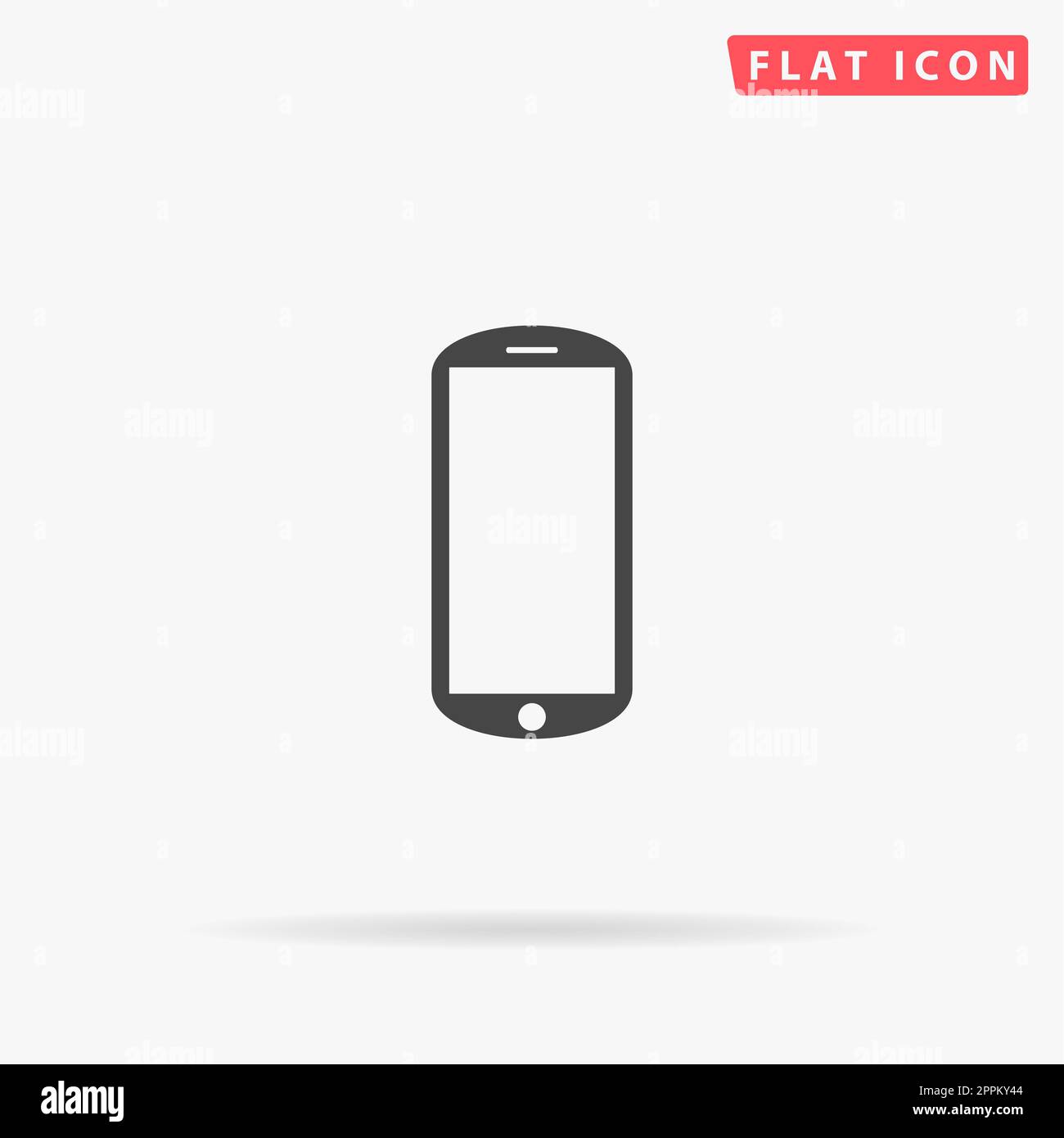 Flaches Mobile. Einfaches flaches schwarzes Symbol mit Schatten auf weißem Hintergrund. Piktogramm zur Vektordarstellung Stockfoto