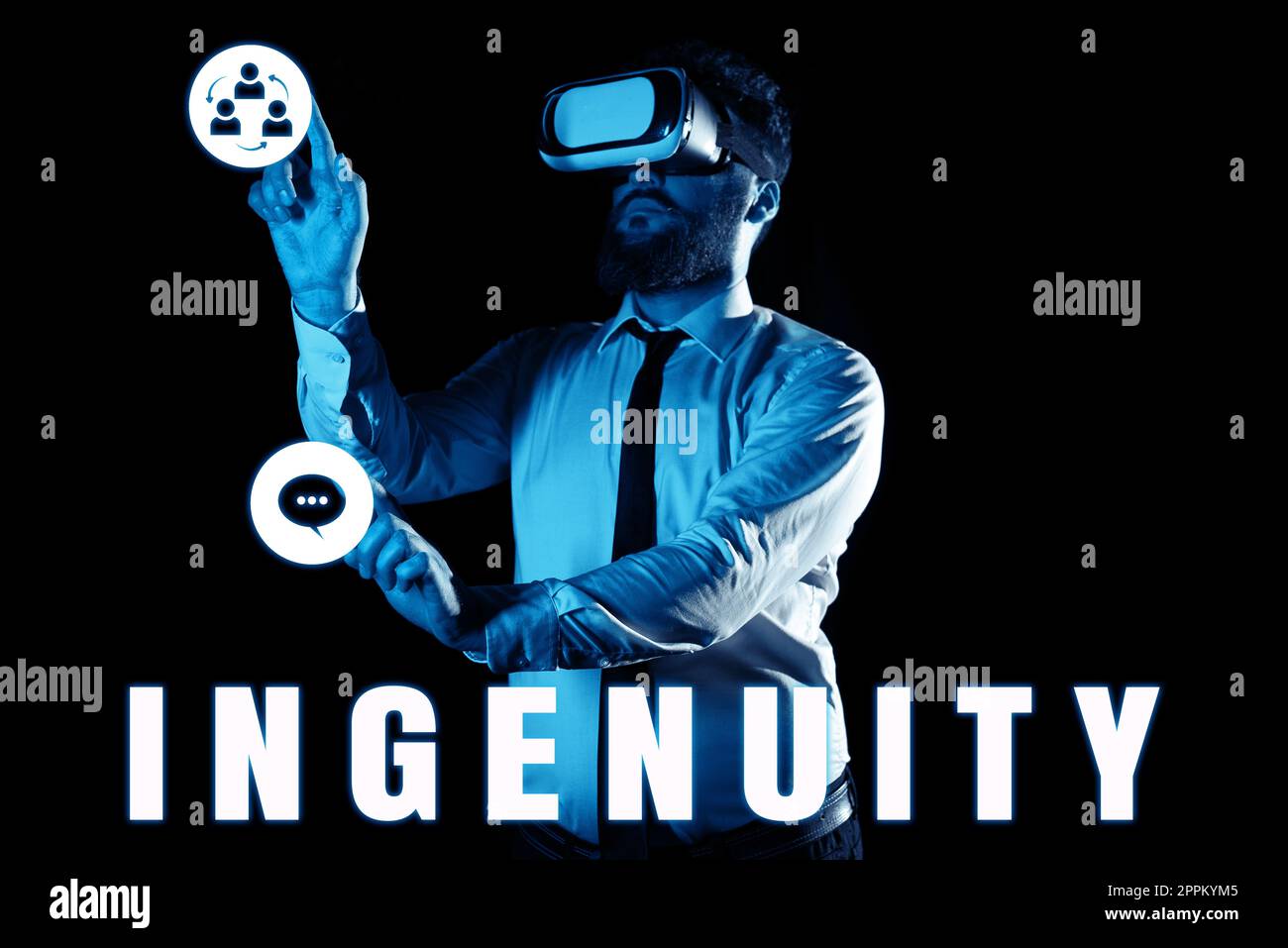 Handgeschriebenes Schild „Ingenuity“. Unternehmensübersicht die Qualität von Intelligenz, Originalität und Erfindergeist Stockfoto