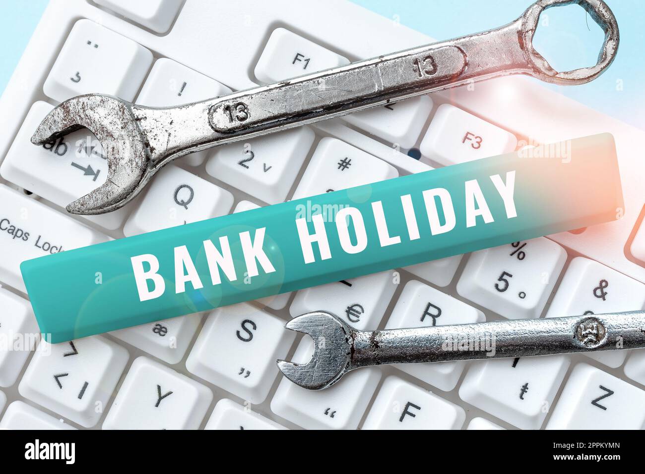 Schild mit der Aufschrift „Feiertag“. Geschäftsidee Ein Tag, an dem Banken offiziell als Feiertag geschlossen sind Stockfoto