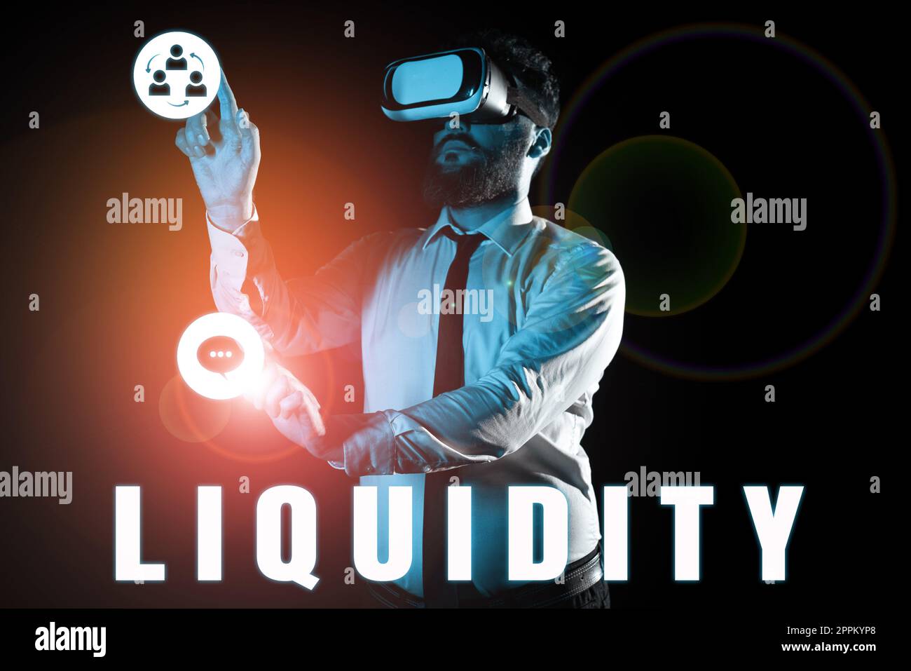 Textzeichen zur Anzeige der Liquidität. Word für Bargeld und Banksalden Markliquidität Stundungsaktien Stockfoto