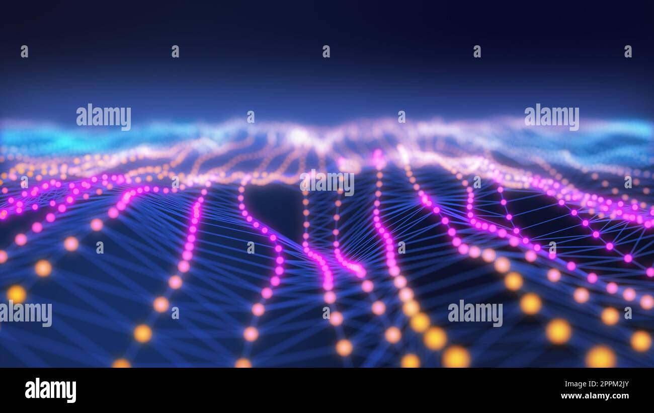 Künstliches Intelligenzkonzept zur Darstellung des neuronalen Netzwerkplexus im Retro-Look. Stockfoto