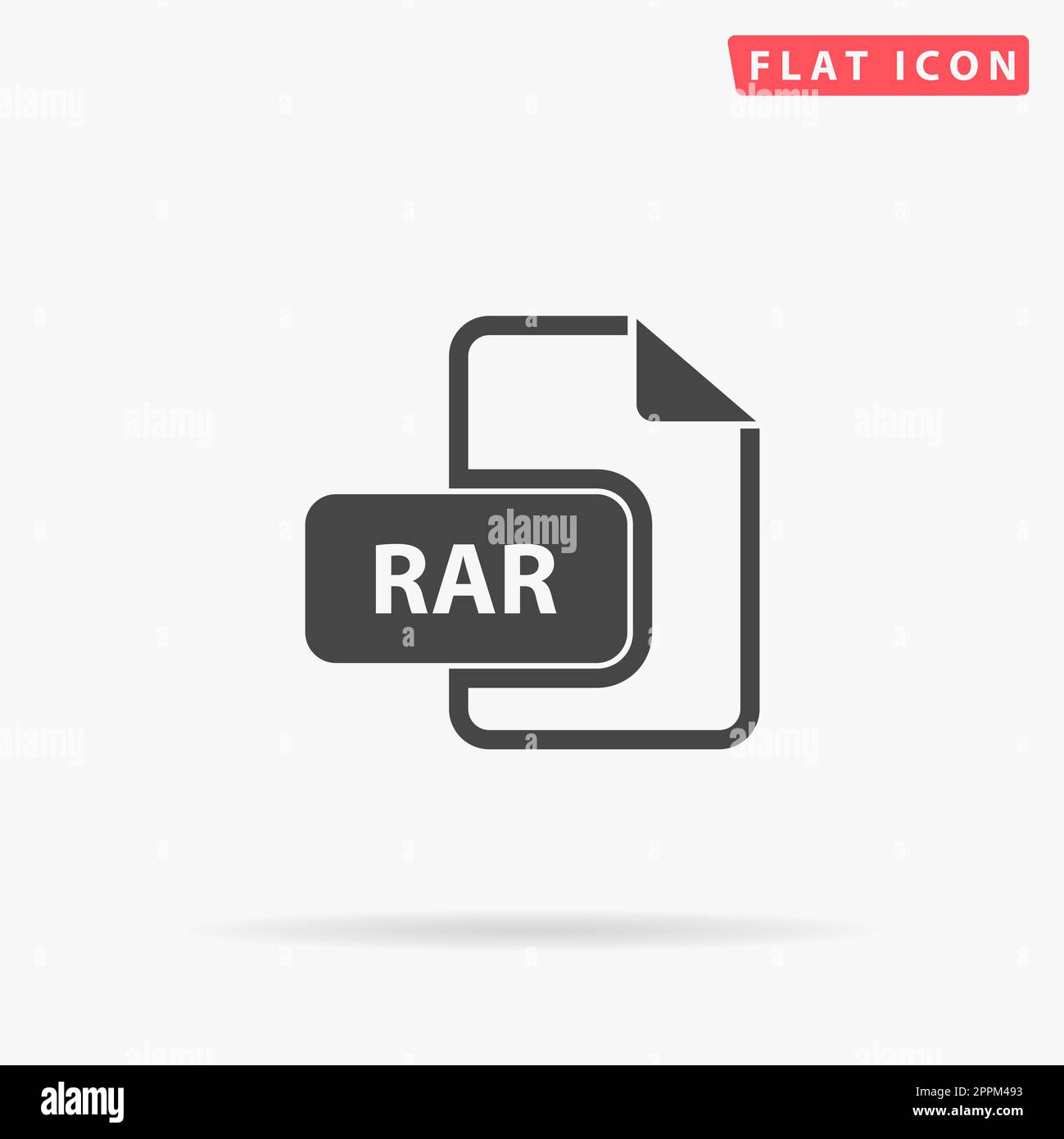RAR-Dateiformat. Einfaches flaches schwarzes Symbol mit Schatten auf weißem Hintergrund. Piktogramm zur Vektordarstellung Stockfoto