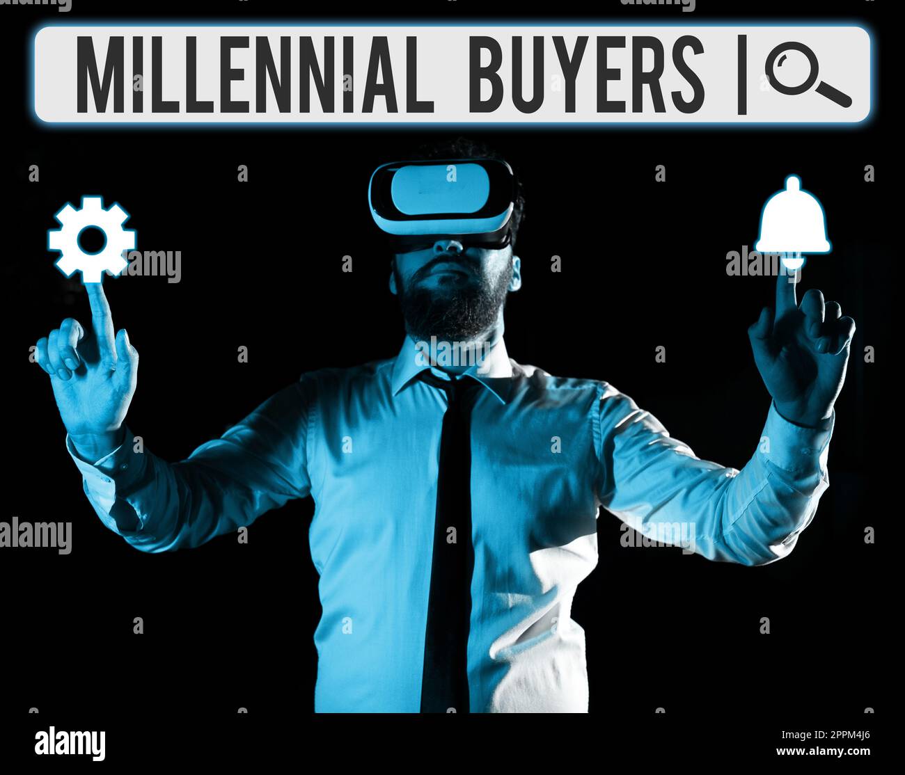 Text mit Inspiration für Käufer der Millennials. Wort für die Art der Verbraucher, die an Trendprodukten interessiert sind Stockfoto