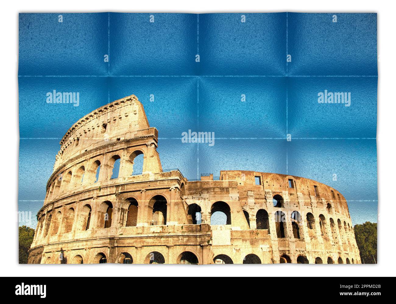 Italien, Rom - römisches Kolosseum mit blauem Himmel, das berühmteste italienische Wahrzeichen. Stockfoto