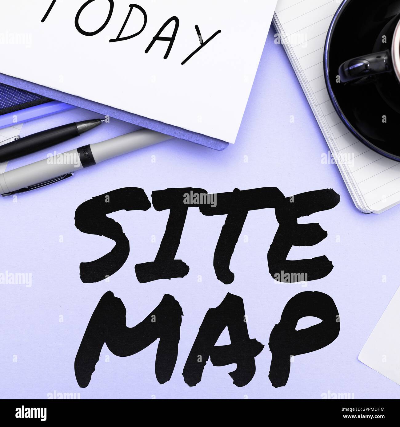 Sitemap mit handschriftlichem Text. Geschäftsüberblick, der sowohl Benutzern als auch Suchmaschinen die Navigation auf der Website erleichtert Stockfoto