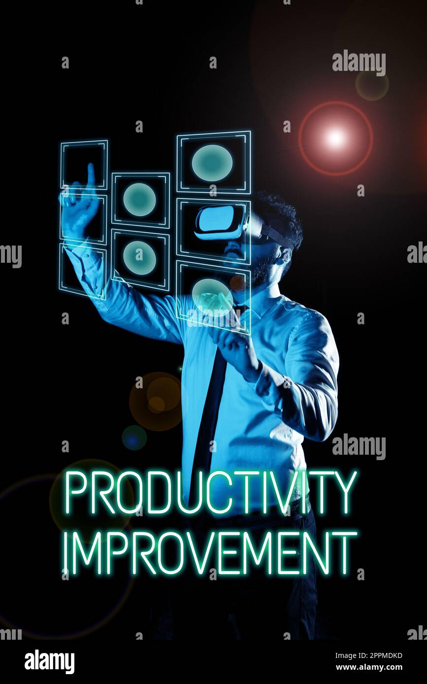 Verbesserung der konzeptionellen Anzeigenproduktivität. Geschäftsansatz Hacking Solution Method Tips Effizienzsteigerung Produktivität Stockfoto