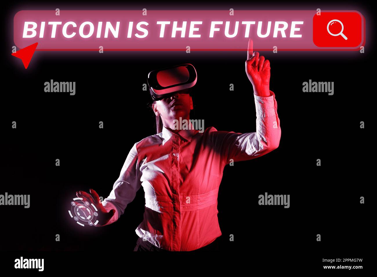 Bitcoin-Schilder sind die Zukunft. Unternehmensübersicht Digitaler Markt, auf dem Händler Bitcoins kaufen und verkaufen können Stockfoto