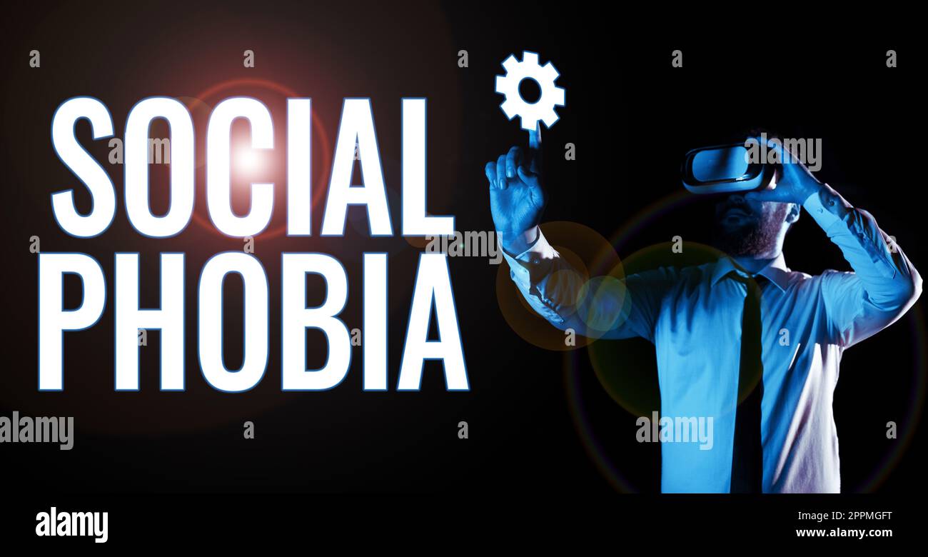 Schild mit der Aufschrift „Soziale Phobie“. Ein Wort über die überwältigende Angst vor sozialen Situationen, die beunruhigend sind Stockfoto