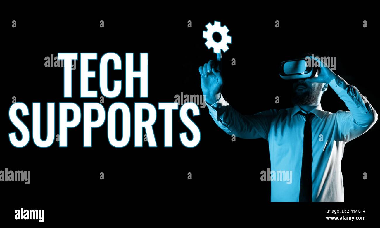 Schild mit den technischen Supports. Hilfewort von Techniker Online oder Call Center Customer Service Stockfoto
