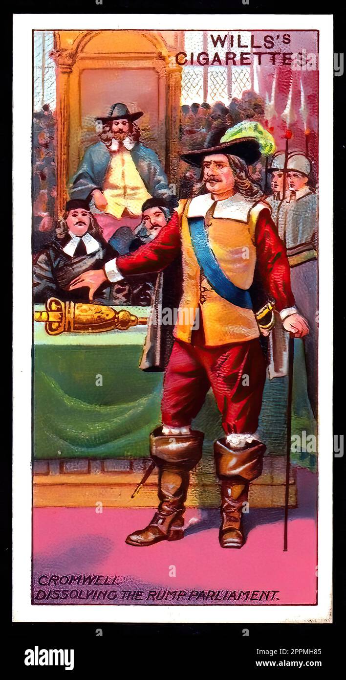Cromwell Dissolving the Rump Parliament - Britische Zigarettenkarte im Vintage-Stil - Viktorianisches Zeitalter Stockfoto