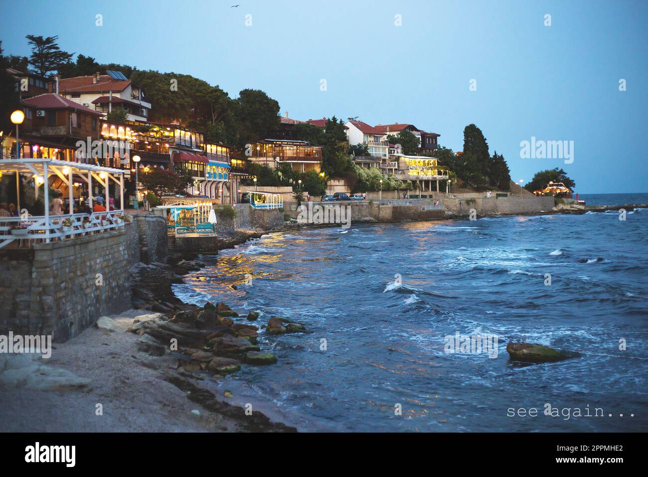 Schöne Nessebar bei Sonnenuntergang, Sommer, Meer, das Glück. Stockfoto