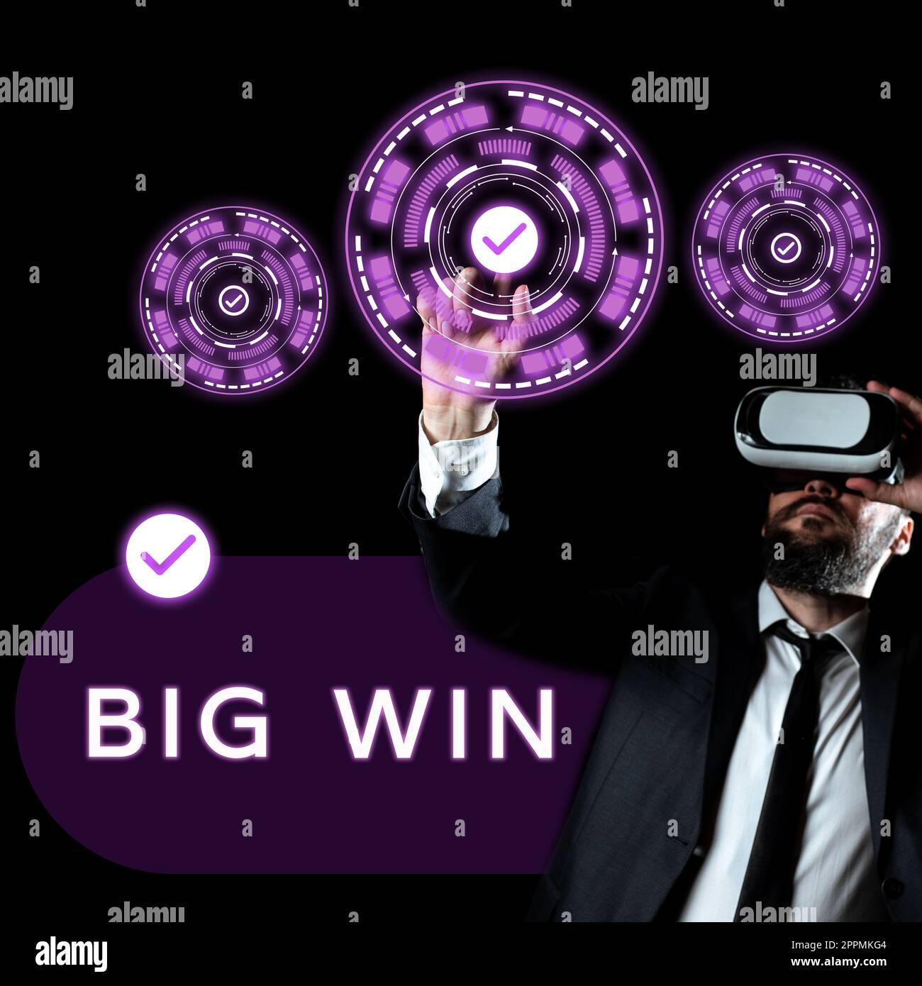 Das Schild zeigt Big Win an. Internet Concept hat einen wichtigen Preis gewonnen, der durch Erfolg in einem Spiel gewonnen wurde Stockfoto