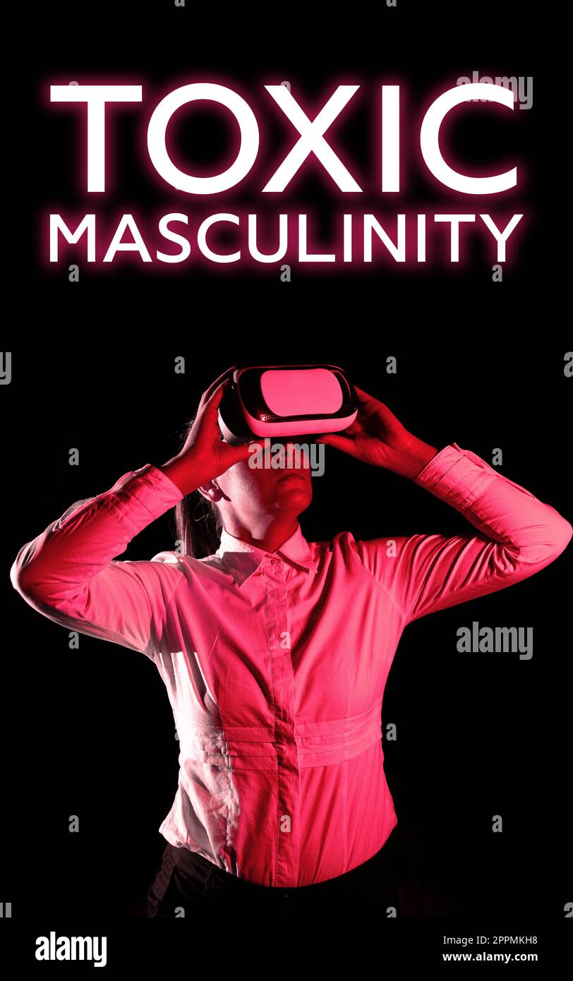 Handzeichen toxische Männlichkeit. Der Geschäftsansatz beschreibt enge repressive Ideen über die Rolle des Geschlechts bei Männern Stockfoto