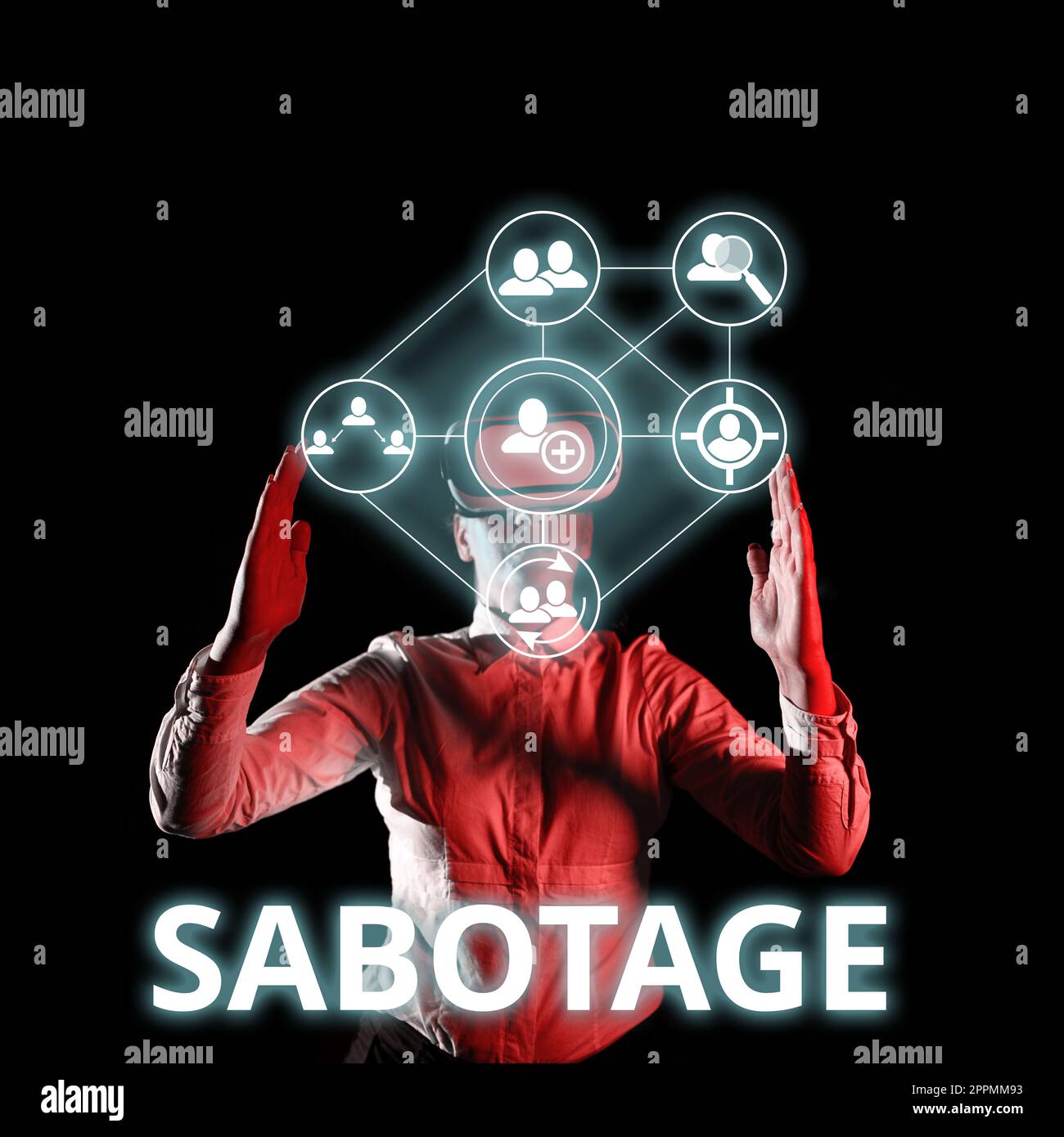 Hand schreiben Zeichen Sabotage. Geschäftskonzept Zerstörung der Werkzeuge und Materialien eines Arbeitgebers durch die Arbeitnehmer Stockfoto