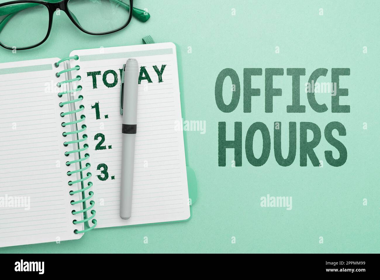 Handschriftlicher Text Bürozeiten. Geschäftsansatz die Arbeitszeiten, zu denen normalerweise gearbeitet wird Stockfoto
