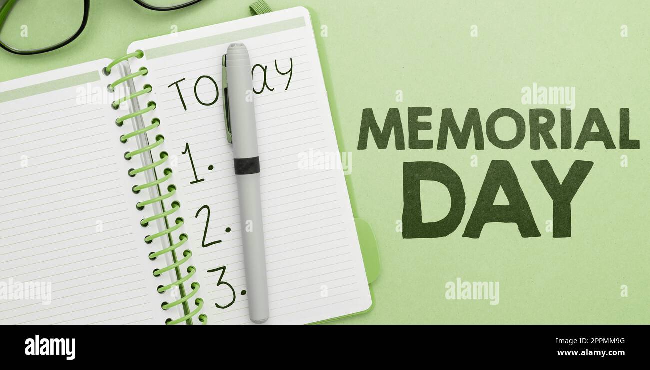 Hinweisschild für Memorial Day. Internet-Konzept zur Ehren und Erinnerung an diejenigen, die im Militärdienst starben Stockfoto