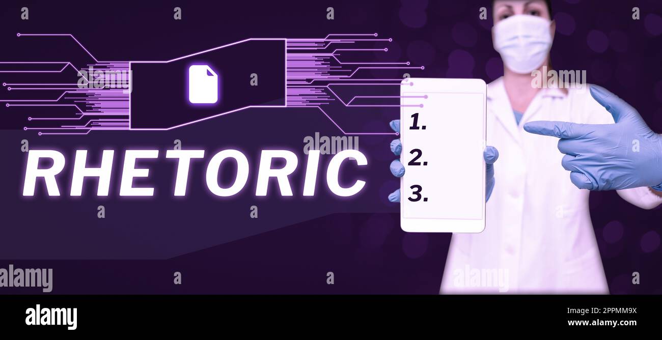 Zeichen, das Rhetorik zeigt. Konzept bedeutet Schreiben oder Sprechen als Mittel der Kommunikation oder Überzeugungsarbeit Stockfoto