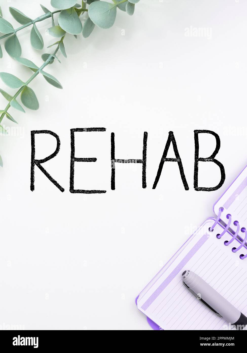 Inspiration mit Zeichen Rehab. Geschäftsidee Kurse Behandlung bei Alkoholabhängigkeit typischerweise in Wohngebieten Stockfoto