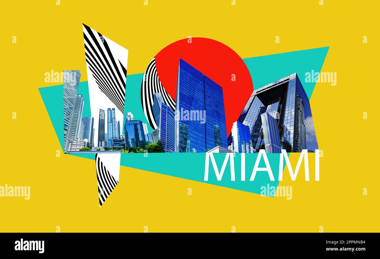 Kunstdesign über die Innenstadt in Miami, Florida, USA. Es ist ein weltberühmter Reiseort. Stockfoto