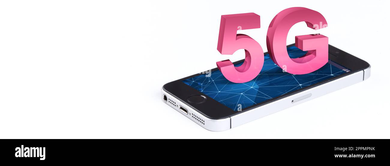 Konzept der Zukunftstechnologie 5G-Netzwerksysteme und Internet. 3D Abbildung Stockfoto