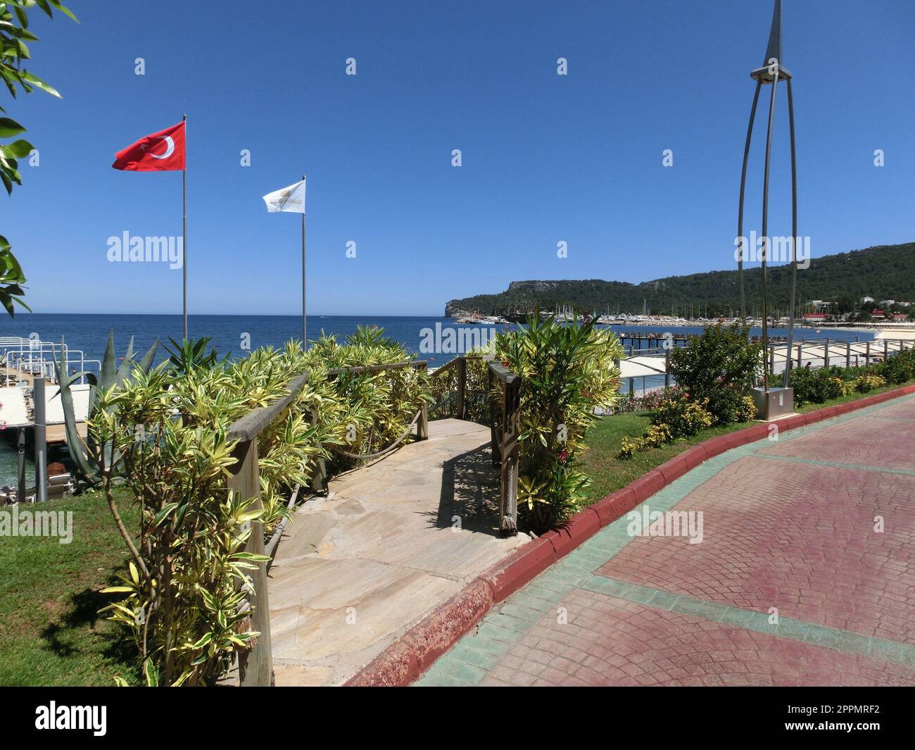Panorama des Strands in Kemer, Antalya, Türkei Stockfoto