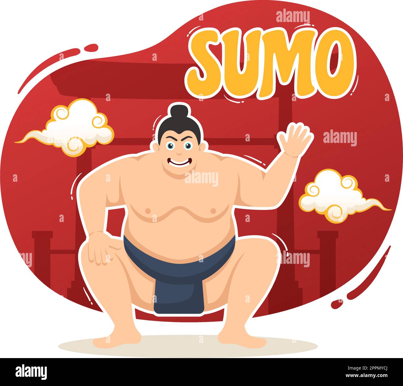 Sumo Wrestler Illustration mit Kampfsport gegen traditionelle japanische Kampfkunst und sportliche Aktivitäten in flachen, handgezeichneten Landing-Page-Vorlagen für Cartoons Stock Vektor