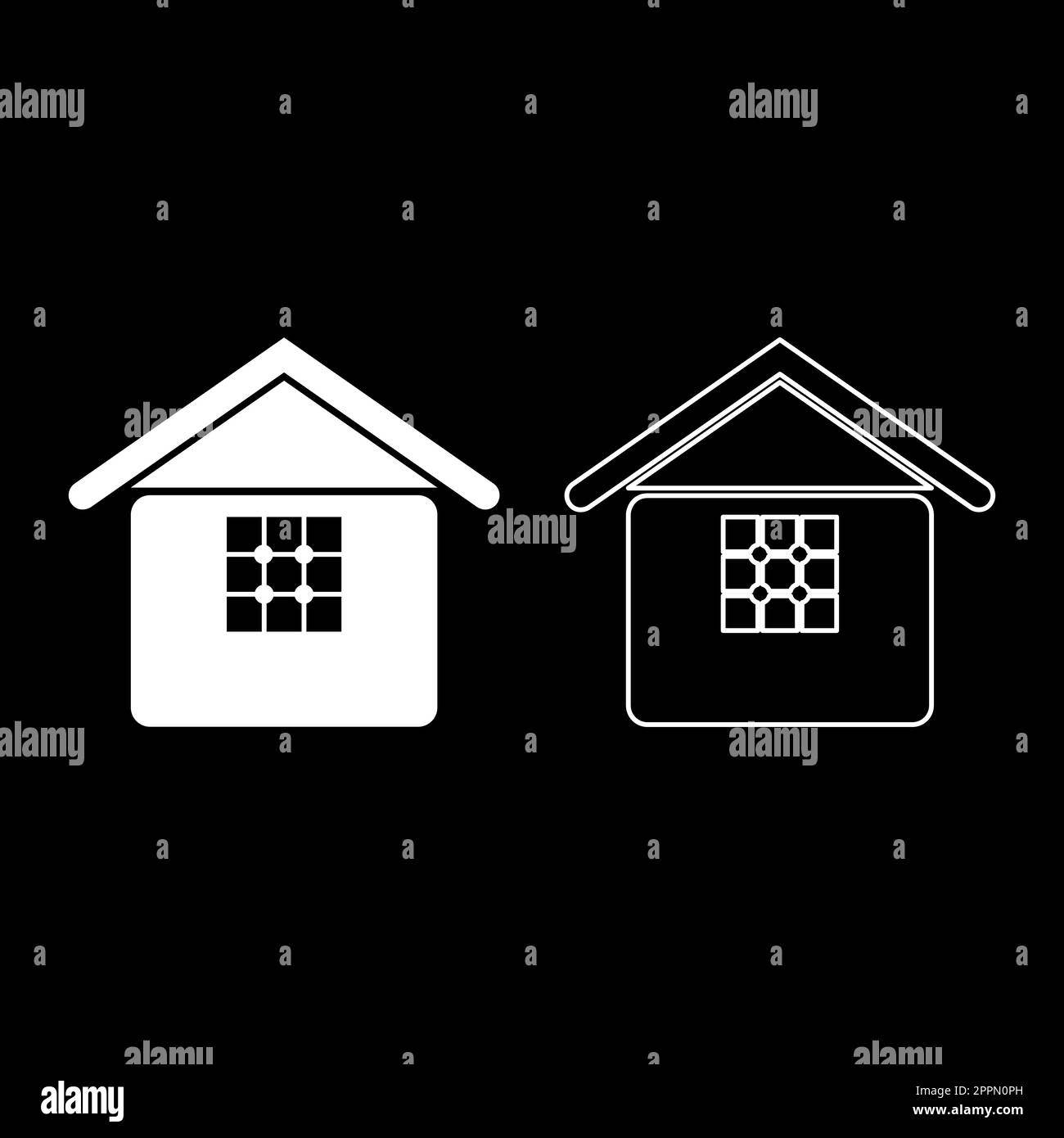 Haus mit Fensterhaus Immobilien Residenz Set Symbol weiß Farbe Vektor Abbildung Vollflächige Kontur Linie dünn flacher Stil Stock Vektor