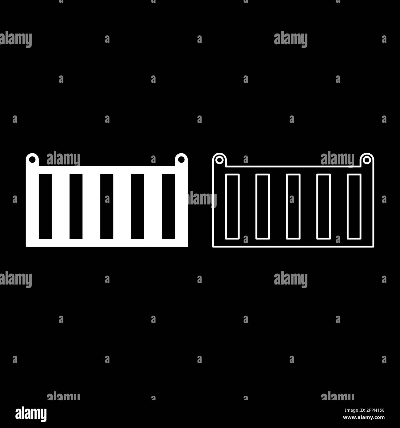 Frachtcontainer Versand Sendung Lagerung Transport Güter Güter Frachtbox Set Symbol weiß Farbe Vektorbild Vollfüllung Konturlinie dünn flach Stock Vektor